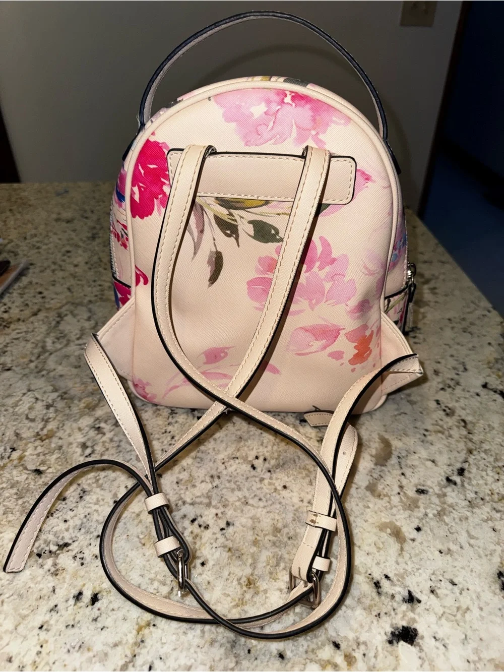 GUESS Pink Floral Mini Backpack with Multicolor Bloom Print
